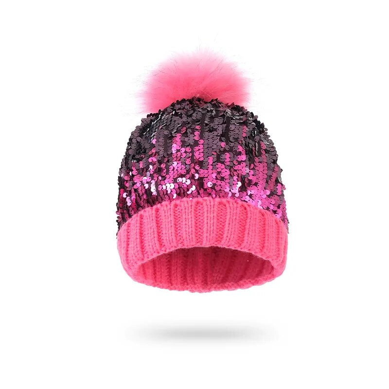 Zimska debela ženska pletena loptica sa šljokicama Jesenska sjajna blistava kapa s lubanjom Modna ležerna kapa za van, topla ženska kapa