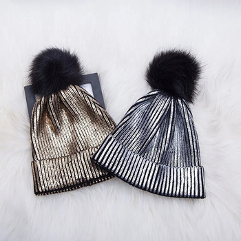 Hot Gold Silver Beanies Μάλλινο καπέλο Γυναικείο Φθινόπωρο Χειμώνας Φοιτητές Ζεστό μάλλινο πλεκτό καπέλο αντανακλαστικά φασόλια