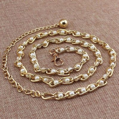 Γυναικείες μαργαριταρένιες χάντρες σε χρώμα καραμέλα Μεταλλικές λεπτές ζώνες μέσης Πολυτελής μάρκα Harajuku Αξεσουάρ φορέματος με λεπτή αλυσίδα Cinturon Mujer