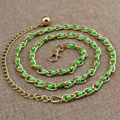 Γυναικείες μαργαριταρένιες χάντρες σε χρώμα καραμέλα Μεταλλικές λεπτές ζώνες μέσης Πολυτελής μάρκα Harajuku Αξεσουάρ φορέματος με λεπτή αλυσίδα Cinturon Mujer