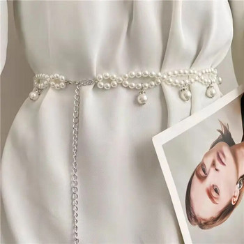 Νέα άφιξη Κομψή γυναικεία μαργαριταρένια ζώνη μέσης για κορίτσια Γυναικεία φόρεμα Κρυστάλλινο λουράκι Πέρλες Γαμήλια ζώνη 339