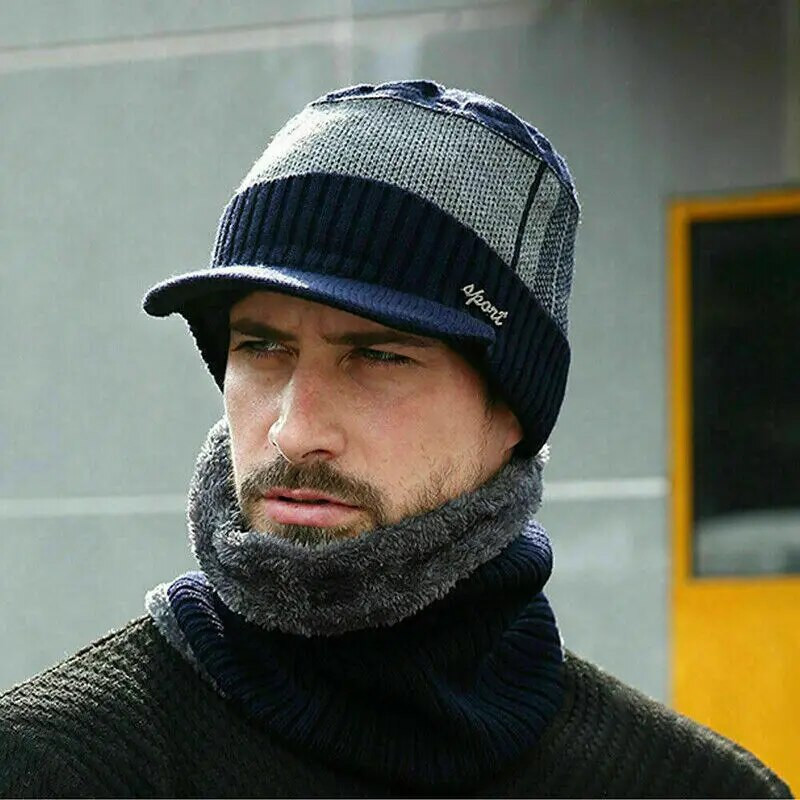 Αποστολή Γρήγορης πτώσης Μόδα Ανδρικά καπέλα και κασκόλ με ζεστό φλις πλεκτό καπέλο γείσο Χειμερινό σύνολο για εξωτερικούς χώρους Bonnet Et écharpe