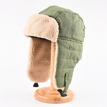 Пилотска шапка Мъжка зимна удебелена платнена шапка Дамска топла кашмирена ветроустойчива шапка за защита на ушите Ски Колоездене Защитна шапка за уши