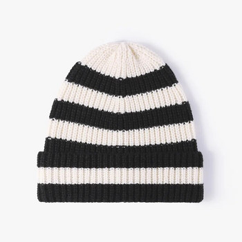 Winter Stripe Beanies Γυναικείες Κορεάτικες στυλ Vintage Καυτά Ζεστά μαλακά κρανία ασπρόμαυρα Μοντέρνα φθινοπωρινά καπέλα για γυναίκες