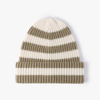 Winter Stripe Beanies Γυναικείες Κορεάτικες στυλ Vintage Καυτά Ζεστά μαλακά κρανία ασπρόμαυρα Μοντέρνα φθινοπωρινά καπέλα για γυναίκες