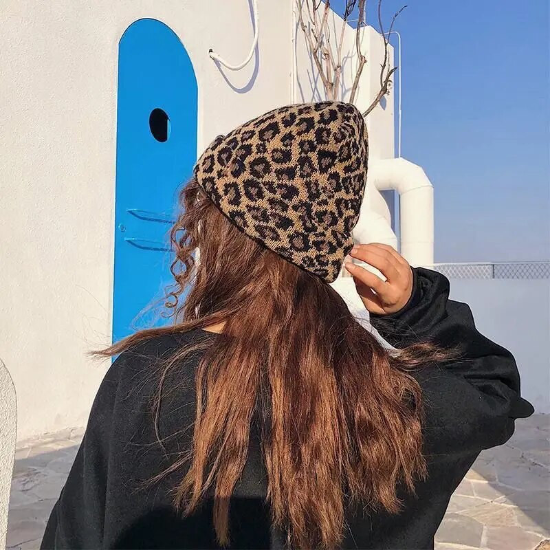 Modne zimske pletene kape s leopard printom za žene Šeširi Muške kapice Chapeau Casquette Femme kape Kape kape Hip hop kape