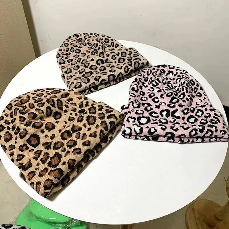 Modne zimske pletene kape s leopard printom za žene Šeširi Muške kapice Chapeau Casquette Femme kape Kape kape Hip hop kape