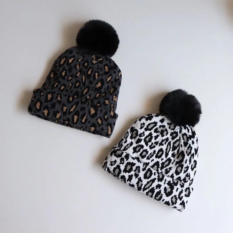 Mazuļu cepures Leoparda apdrukas stila bērnu cepures Rudens/Ziema Meiteņu jaukas, jaukas pulovera cepures Zēniem zīdaiņu cepures paisuma ziema