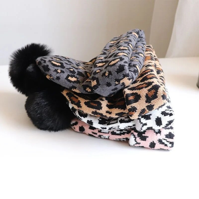 Mazuļu cepures Leoparda apdrukas stila bērnu cepures Rudens/Ziema Meiteņu jaukas, jaukas pulovera cepures Zēniem zīdaiņu cepures paisuma ziema
