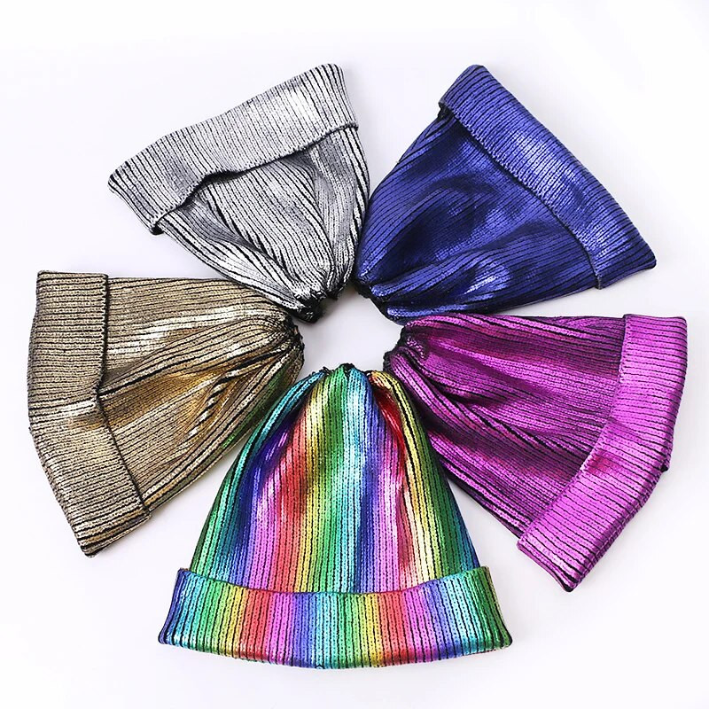 Kevadine naiste pronksivärvi musta nokamüts, vabaaja slouchy nokamüts tüdrukutele metallilise värviga Skullies müts, kapott naistele