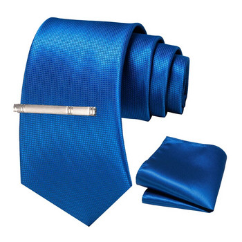 JEMYGINS 2023 New Men Tie Κλασικές μασίφ μπλε μεταξωτές ανδρικές γραβάτες Σετ τετράγωνα τσέπης Επαγγελματικές γραβάτες γάμου Gravata Δώρο για άνδρες
