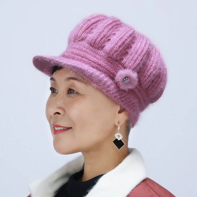 Cepures pusmūža un vecāka gadagājuma cilvēkiem ar malām berete Ziemas siltas biezas masīvas trikotāžas cepures Vecmāmiņas cepures modes sievietēm