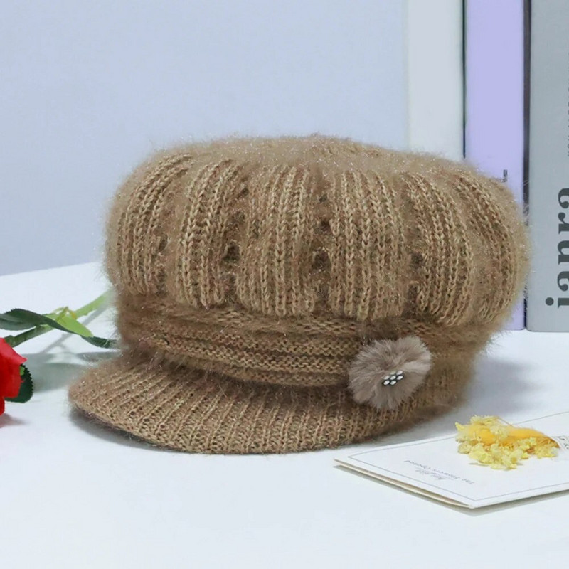 Cepures pusmūža un vecāka gadagājuma cilvēkiem ar malām berete Ziemas siltas biezas masīvas trikotāžas cepures Vecmāmiņas cepures modes sievietēm