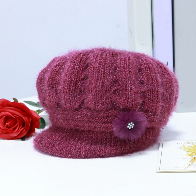 Cepures pusmūža un vecāka gadagājuma cilvēkiem ar malām berete Ziemas siltas biezas masīvas trikotāžas cepures Vecmāmiņas cepures modes sievietēm