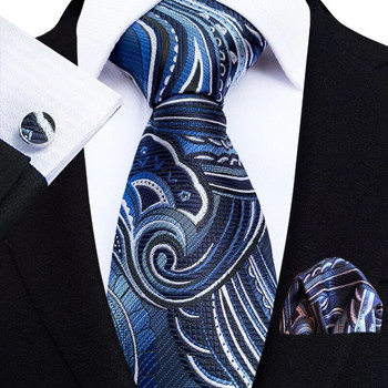 Paisley Γραβάτες Λαιμού για Άντρες Πολυτελής μεταξωτή στάμπα Ζακάρ υφασμένη γραβάτα Τσέπη τετράγωνα μανικετόκουμπα Σετ δώρο Ανδρική γαμήλια επαγγελματική γραβάτα