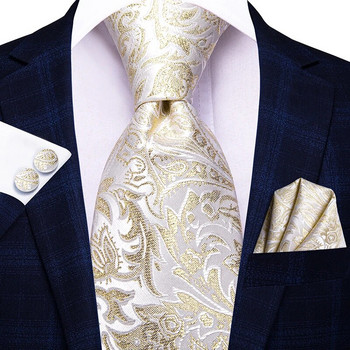 Paisley Γραβάτες Λαιμού για Άντρες Πολυτελής μεταξωτή στάμπα Ζακάρ υφασμένη γραβάτα Τσέπη τετράγωνα μανικετόκουμπα Σετ δώρο Ανδρική γαμήλια επαγγελματική γραβάτα