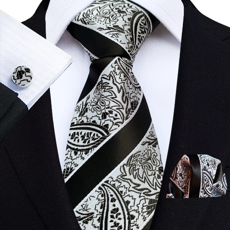 Paisley kaklasaites vīriešiem Luksusa zīda apdrukas žakarda kaklasaite, austa kabatas kvadrātveida aproču pogas, dāvanu komplekts vīriešiem kāzu biznesa kaklasaite