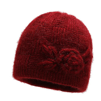 Šešir za žene Zimske kape Modna pletena kapa s cvjetnim križem Ženska topla baršunasta zimska kapa Skullies Beanies MOM Bakina kapa