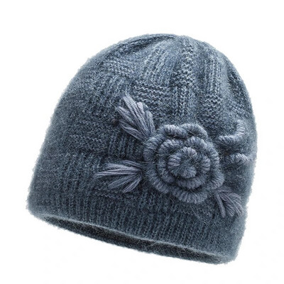 Šešir za žene Zimske kape Modna pletena kapa s cvjetnim križem Ženska topla baršunasta zimska kapa Skullies Beanies MOM Bakina kapa