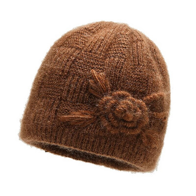 Šešir za žene Zimske kape Modna pletena kapa s cvjetnim križem Ženska topla baršunasta zimska kapa Skullies Beanies MOM Bakina kapa