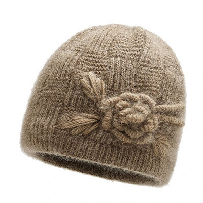 Šešir za žene Zimske kape Modna pletena kapa s cvjetnim križem Ženska topla baršunasta zimska kapa Skullies Beanies MOM Bakina kapa