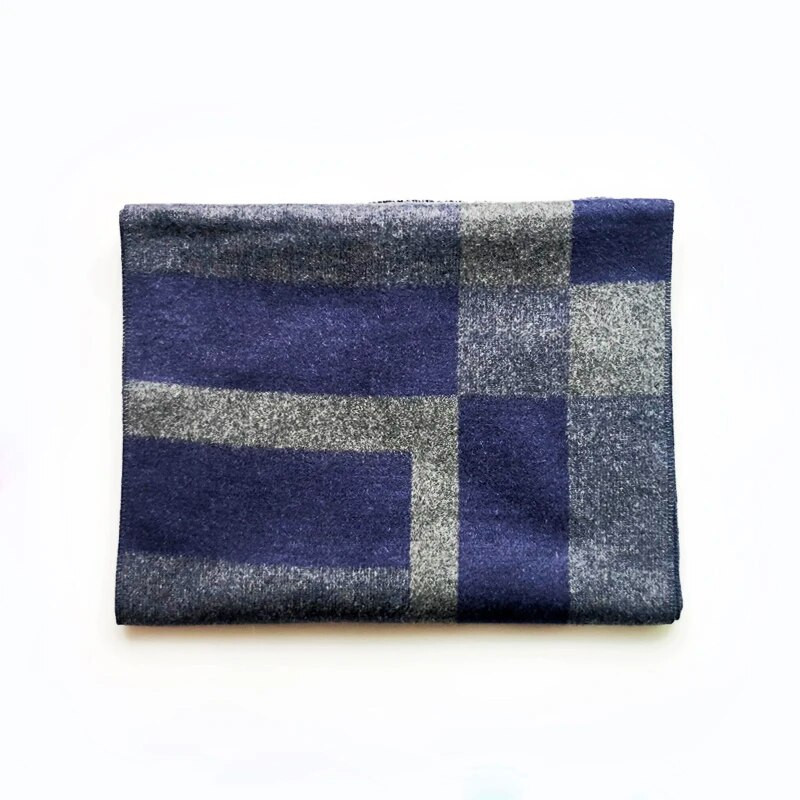 Jauna modes vīriešu rūtainā šalle Mīksta ziemas šalle Unisex bieza, silta kašmira šalle Biznesa gara ietīšana zēnu klasiska šalle tumši zila