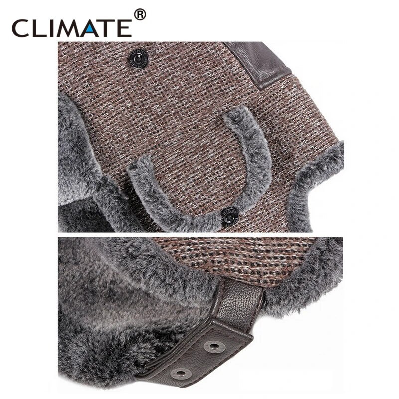 KLIMATS Ziemas silts bumbvedējs Ushanka cepure vēja necaurlaidīga krievu pilota cepures ausu seja aizsargā kažokādas slēpošanas rūtainas cepures ziemas vīrietim