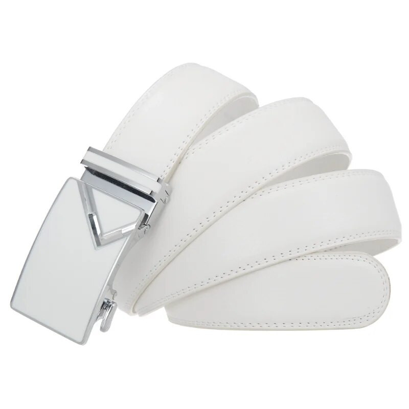 Novi dolazak, bijeli i crni muški remeni s automatskom kopčom od legure, muški remen, remen za golf od prave kravlje kože, velika veličina 130 cm