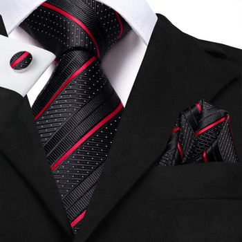 Ριγέ Μαύρη Κόκκινη Μεταξωτή Γαμήλια Γραβάτα για Άντρες Handky Μανικετόκουμπα Δώρο Ανδρική γραβάτα Μόδα Business Party Dropshiping Hi-Tie Designer