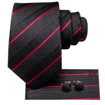 Ριγέ Μαύρη Κόκκινη Μεταξωτή Γαμήλια Γραβάτα για Άντρες Handky Μανικετόκουμπα Δώρο Ανδρική γραβάτα Μόδα Business Party Dropshiping Hi-Tie Designer