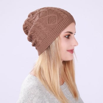 Νέο Cool Women Warm Soft Beanies Καπέλο καπέλο Lady Apring Φθινόπωρο Χειμώνας Μασίφ γεωμετρικό πλεκτό Casual καπέλο κοκάλι για γυναίκες