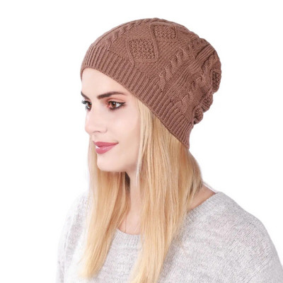 Νέο Cool Women Warm Soft Beanies Καπέλο καπέλο Lady Apring Φθινόπωρο Χειμώνας Μασίφ γεωμετρικό πλεκτό Casual καπέλο κοκάλι για γυναίκες