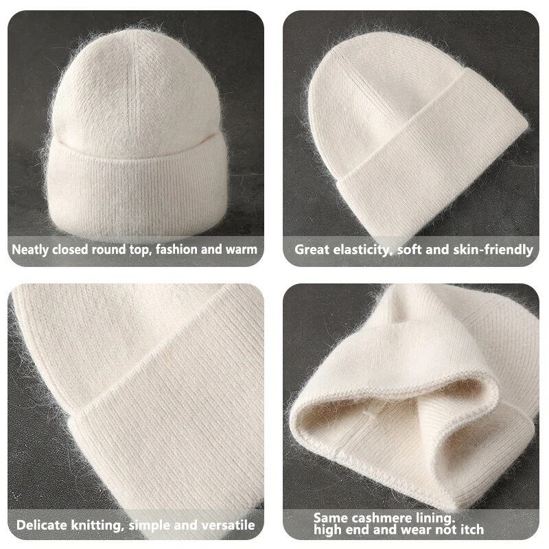 2022. gada jauna Angoras ziemas cepure sievietēm, trusis kažokādas, pūkainas, adītas pupiņas, cepure, pārsegs, mīksta, silta SKI Skullies pupiņas