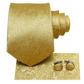Hi-Te Πολυτελής κίτρινη χρυσή καρό μεταξωτή γραβάτα γάμου Paisley για άντρες Business party Ανδρικό δώρο Μόδα γραβάτα Gravata Dropshipping