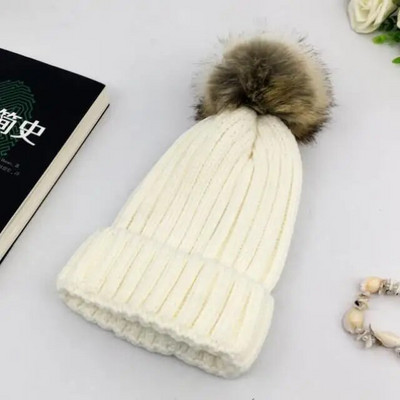 Ziemas zīmols Sieviešu kažokādas Pom Poms Cepure Ziemas cepure sievietēm Meiteņu Cepure Adīta Beanies Cepure Cepure Bieza Sieviešu Skullies Beanies
