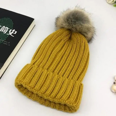 Ziemas zīmols Sieviešu kažokādas Pom Poms Cepure Ziemas cepure sievietēm Meiteņu Cepure Adīta Beanies Cepure Cepure Bieza Sieviešu Skullies Beanies