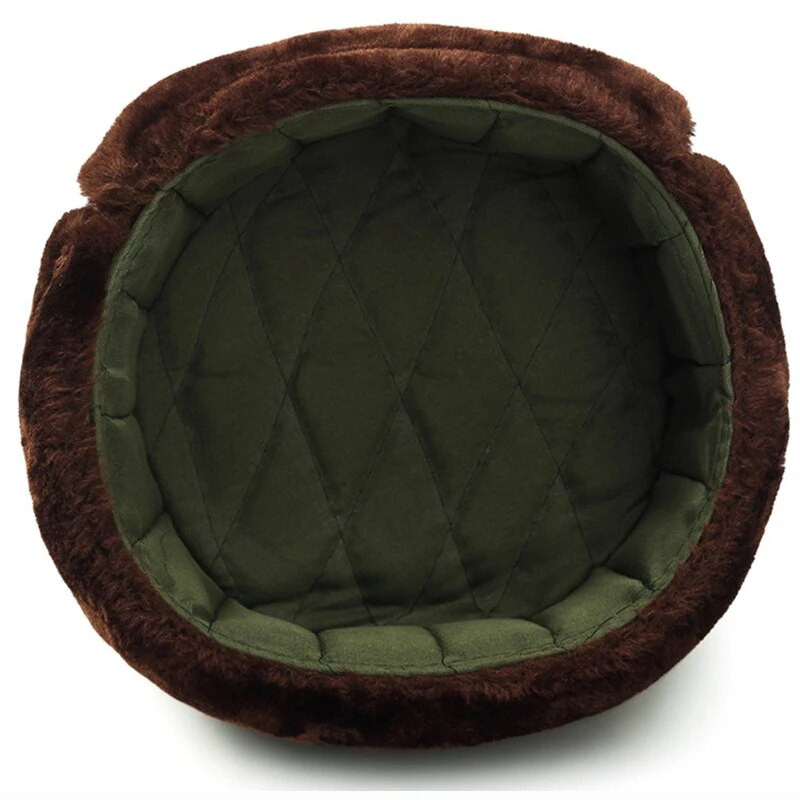 HT1892 Orosz Kalapok Hadsereg Katonai Ushanka Bomber Kalapok Trapper Aviator Cap Téli Műszőrme Kalapok Férfi Fülfülvédő Sí Trapper sapkák