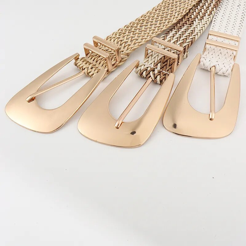 Sieviešu pītas jostas sievietēm neregulāras metāla sprādzes jostas regulējamas jostasvietas kleitas jostasvietas Apģērbu aksesuāri