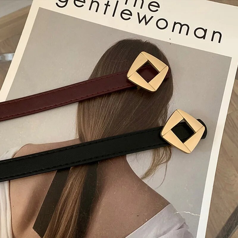 Modni kožni tanki remen za žene, metalna rombova kopča, remen za struk, dizajnerske ženske hlače, kaput, ukrasni pojas
