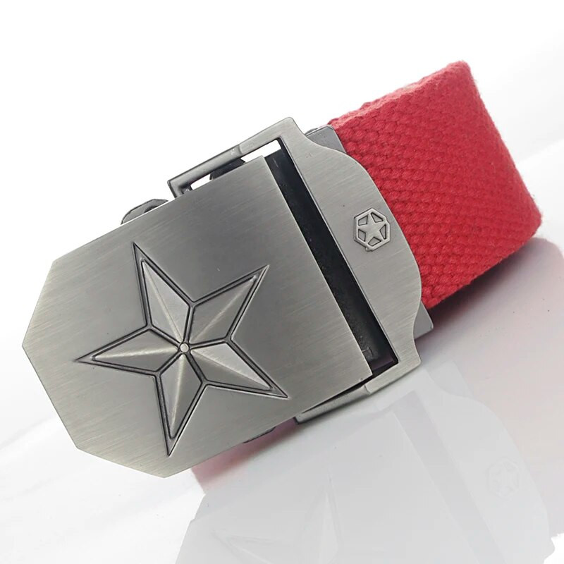 BOKADIAO Muški i ženski vojni platneni remen luksuzni 3D zvjezdani jeans remen s metalnom kopčom Vojni taktički remeni za muškarce muški remen za pojas