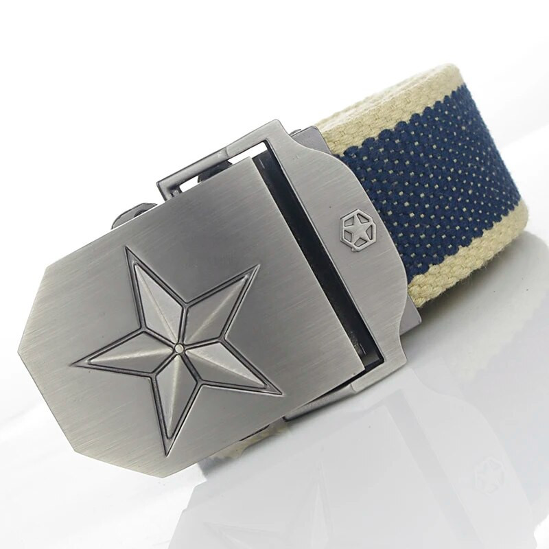 BOKADIAO Muški i ženski vojni platneni remen luksuzni 3D zvjezdani jeans remen s metalnom kopčom Vojni taktički remeni za muškarce muški remen za pojas
