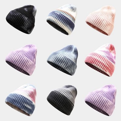 Tie Dye Χρώμα Harajuku Beanie Χειμερινό πλεκτό καπέλο μάλλινο μπόνε Ζεστό Skullies Beanies για Γυναικείες Άνδρες Hip Hop Cap Gorras