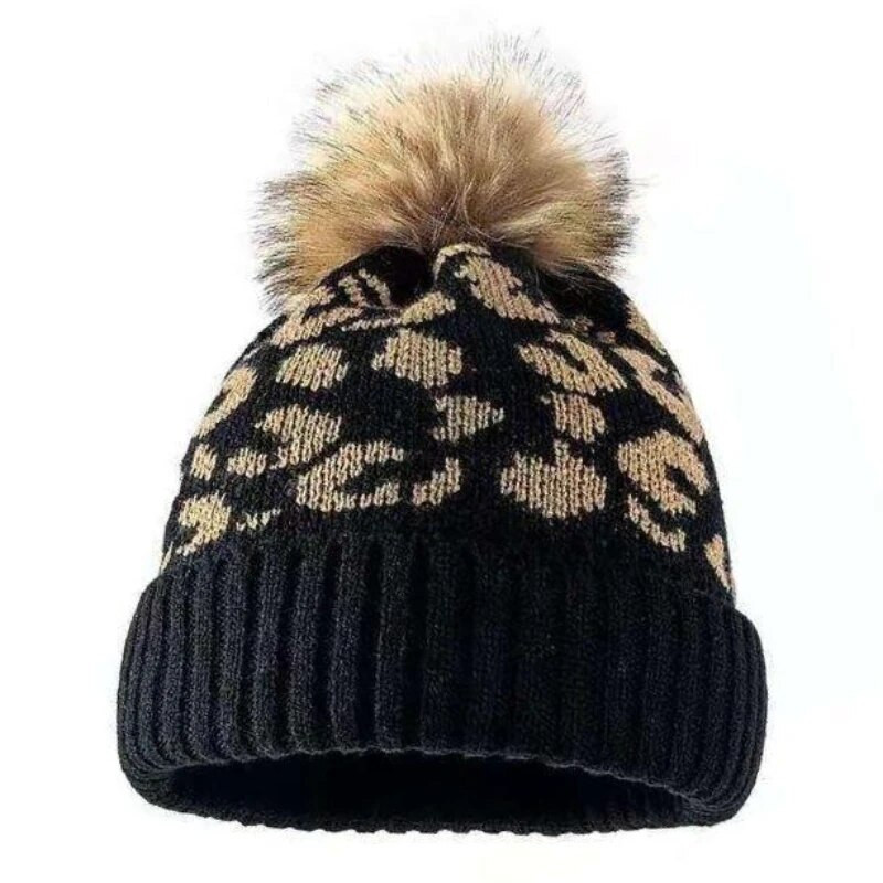 Leopard pletene kape za muškarce Žene Jesen Zima Beanie šeširi Zimska kapa na otvorenom Zimska kapa Deblje tople kape Dječaci Djevojčice Trendy Pom Pom šešir