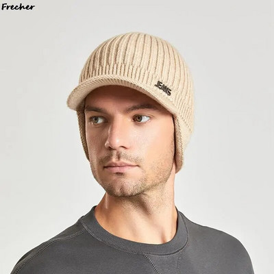 Vilnas Bumbvedēja Cepures Vīrieši Ziemas Trikotāžas Cepures Siltas Beanies Skullies Pavasara Vilna Adīta Cepurīte Vīriešu Slēpošana Balaclava Cepures Ausu aizsardzība