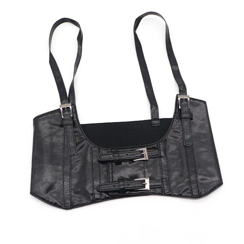 Ženski vintage gotički korzet od umjetne kože ispod grudi Crop Top Jednobojni podesivi prsluk Pojas s dvostrukom kopčom Cincher