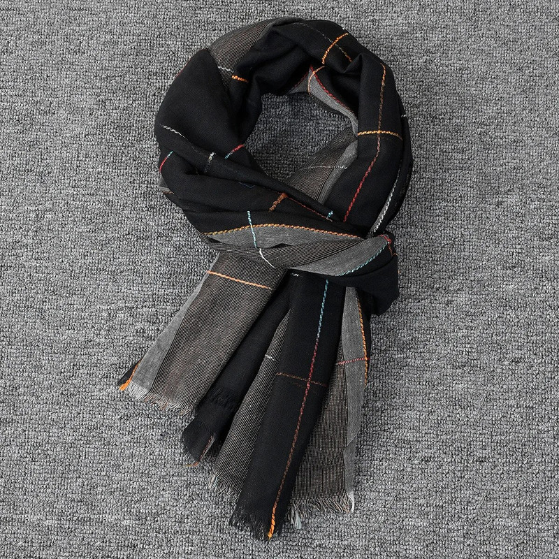 2023-as új férfi brit sál tavaszi/nyári arany selyem színes kockás fekete jacquard fonal, vékony alkalmi férfi sál