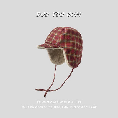 Retro britų languota skraidanti skrybėlė vyrams Rudens ir žiemos šilta nuo vėjo apsaugota ausų apsauga nuo slidinėjimo kepuraitės Mielos suvarstomos bombonešio kepurės moterims