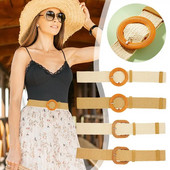 Modni boemski remen, elastični pleteni remeni, pojas od slame, pojas od lažnog platna, široki pojas od čvrste slame za žene