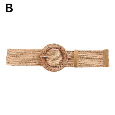 Modni boemski remen, elastični pleteni remeni, pojas od slame, pojas od lažnog platna, široki pojas od čvrste slame za žene