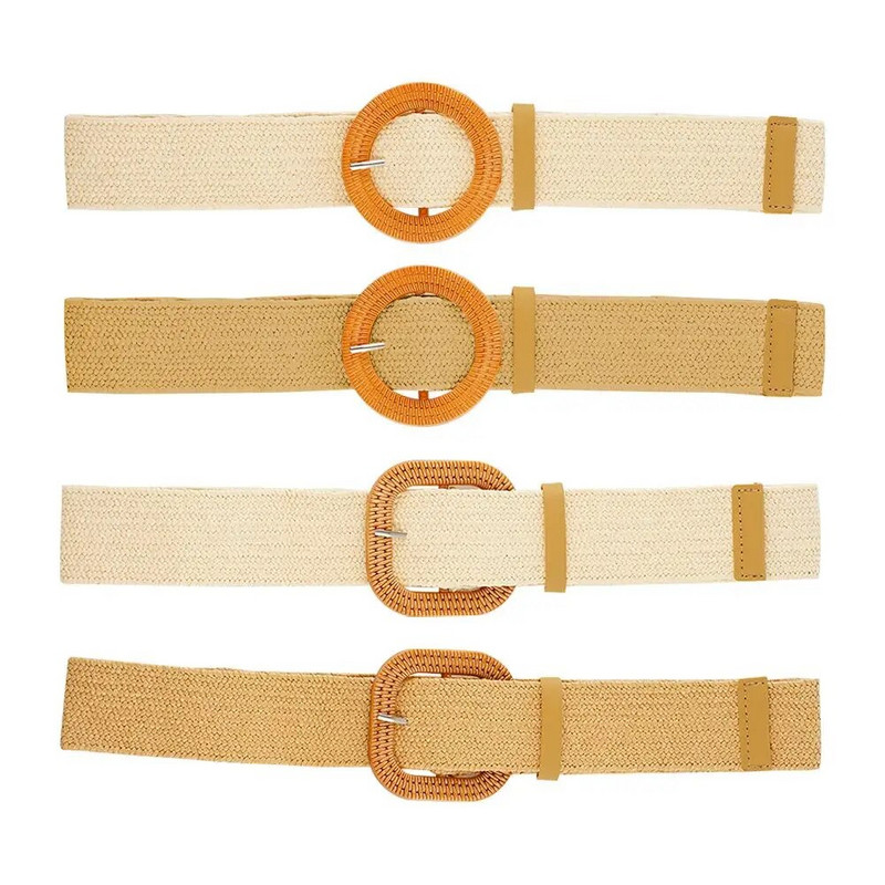 Modni boemski remen, elastični pleteni remeni, pojas od slame, pojas od lažnog platna, široki pojas od čvrste slame za žene